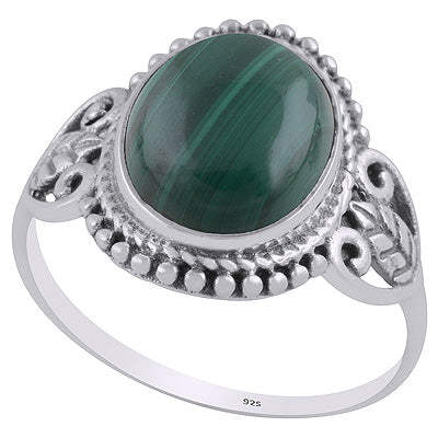 Stunning Rawa & Wire Work Around Malachite Oval Shape 925 Sterling Solid Silver Ring - R3403238-12