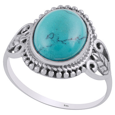 Stunning Rawa & Wire Work Around Turquoise Oval Shape 925 Sterling Solid Silver Ring - R3403238-3