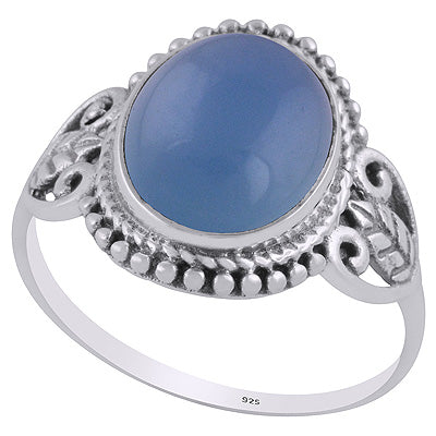 Stunning Rawa & Wire Work Around Blue Chalcedony Oval Shape 925 Sterling Solid Silver Ring - R3403238-9
