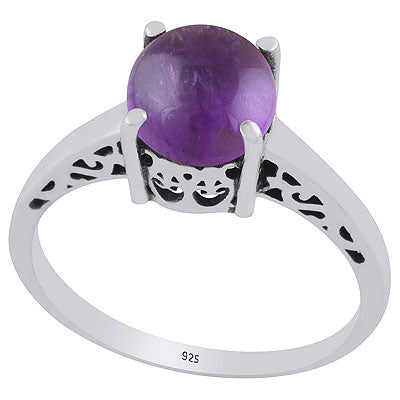 Beautiful Cut Work Around Amethyst Round Shape 925 Sterling Solid Silver Ring - R3403240-1