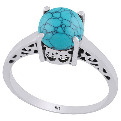 Beautiful Cut Work Around Turquoise Round Shape 925 Sterling Solid Silver Ring - R3403240-3