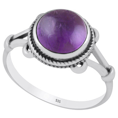 Stunning Twisted Work Around Amethyst Round Shape 925 Sterling Solid Silver Ring - R3403242-1