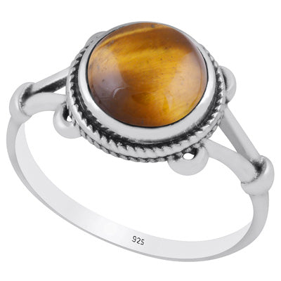 Stunning Twisted Work Around Tiger's Eye Round Shape 925 Sterling Solid Silver Ring - R3403242-11