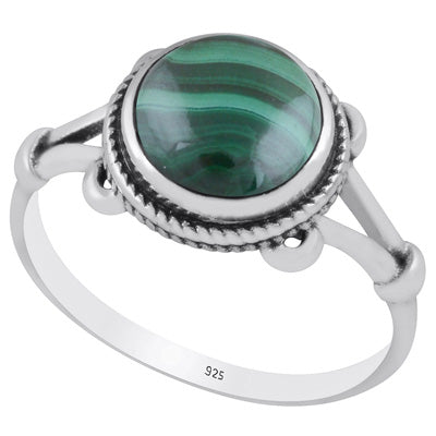 Stunning Twisted Work Around Malachite Round Shape 925 Sterling Solid Silver Ring - R3403242-12