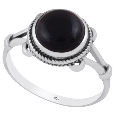 Stunning Twisted Work Around Black Onyx Round Shape 925 Sterling Solid Silver Ring - R3403242-14