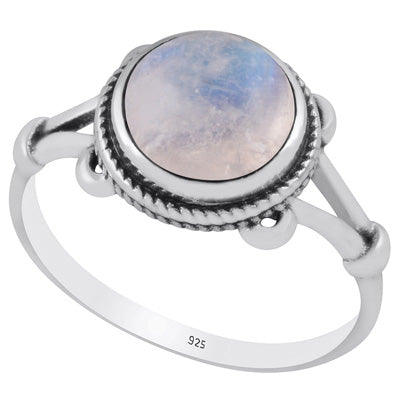 Stunning Twisted Work Around Rainbow Moonstone Round Shape 925 Sterling Solid Silver Ring - R3403242-4