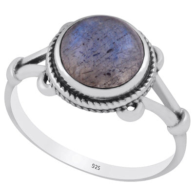 Stunning Twisted Work Around Labradorite Round Shape 925 Sterling Solid Silver Ring - R3403242-5