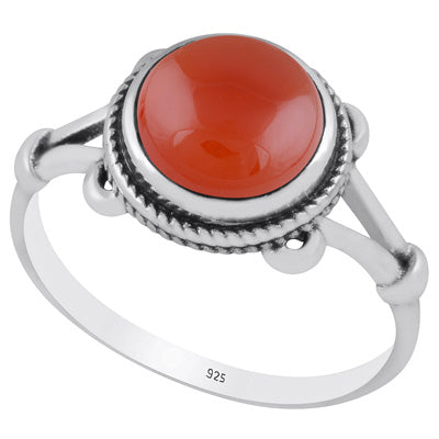 Stunning Twisted Work Around Carnelian Round Shape 925 Sterling Solid Silver Ring - R3403242-7