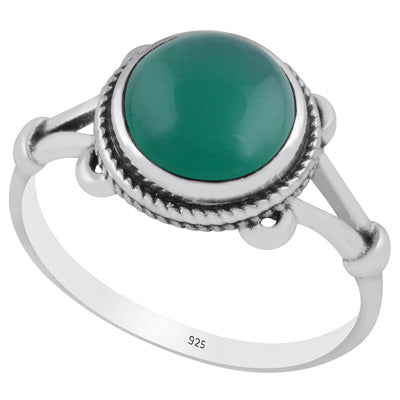 Stunning Twisted Work Around Green Onyx Round Shape 925 Sterling Solid Silver Ring - R3403242-8