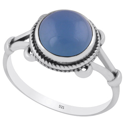 Stunning Twisted Work Around Blue Chalcedony Round Shape 925 Sterling Solid Silver Ring - R3403242-9