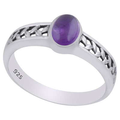 Gorgeous Cut Work Around Amethyst Oval Shape 925 Sterling Solid Silver Ring - R3403244-1