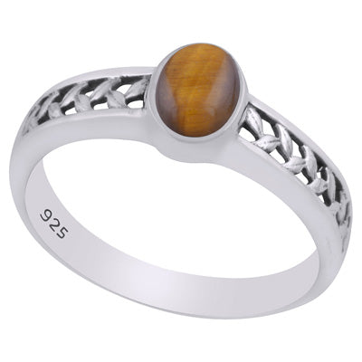 Gorgeous Cut Work Around Tiger's Eye Oval Shape 925 Sterling Solid Silver Ring - R3403244-11