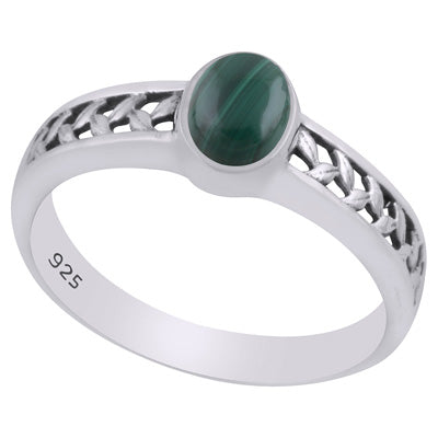 Gorgeous Cut Work Around Malachite Oval Shape 925 Sterling Solid Silver Ring - R3403244-12