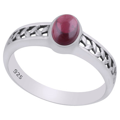 Gorgeous Cut Work Around Garnet Oval Shape 925 Sterling Solid Silver Ring - R3403244-2
