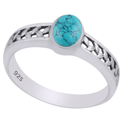 Gorgeous Cut Work Around Turquoise Oval Shape 925 Sterling Solid Silver Ring - R3403244-3