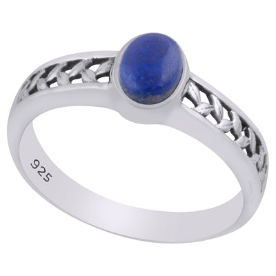 Gorgeous Cut Work Around Lapis Oval Shape 925 Sterling Solid Silver Ring - R3403244-6