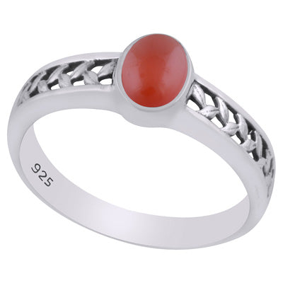 Gorgeous Cut Work Around Carnelian Oval Shape 925 Sterling Solid Silver Ring - R3403244-7