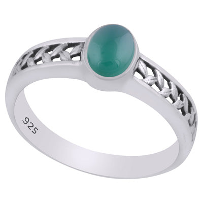 Gorgeous Cut Work Around Green Onyx Oval Shape 925 Sterling Solid Silver Ring - R3403244-8