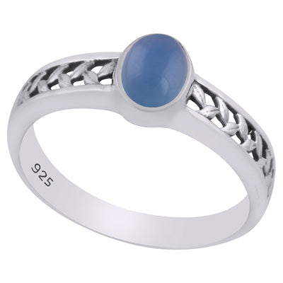 Gorgeous Cut Work Around Blue Chalcedony Oval Shape 925 Sterling Solid Silver Ring - R3403244-9