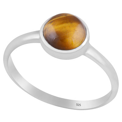 Magnificent Plain Gemstone Tiger's Eye Round Shape 925 Sterling Solid Silver Ring - R3403245-11