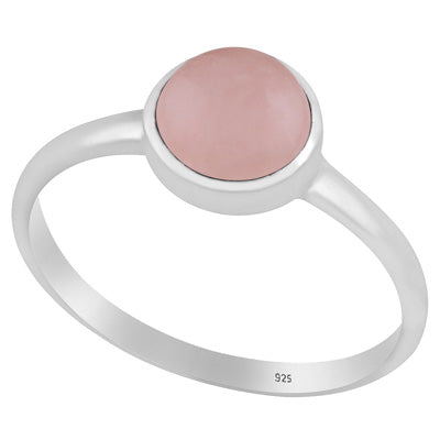 Magnificent Plain Gemstone Rose Quartz Round Shape 925 Sterling Solid Silver Ring - R3403245-13