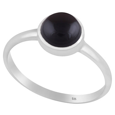 Magnificent Plain Gemstone Black Onyx Round Shape 925 Sterling Solid Silver Ring - R3403245-14