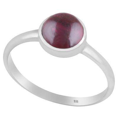 Magnificent Plain Gemstone Garnet Round Shape 925 Sterling Solid Silver Ring - R3403245-2