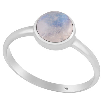Magnificent Plain Gemstone Rainbow Moonstone Round Shape 925 Sterling Solid Silver Ring - R3403245-4