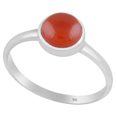 Magnificent Plain Gemstone Carnelian Round Shape 925 Sterling Solid Silver Ring - R3403245-7