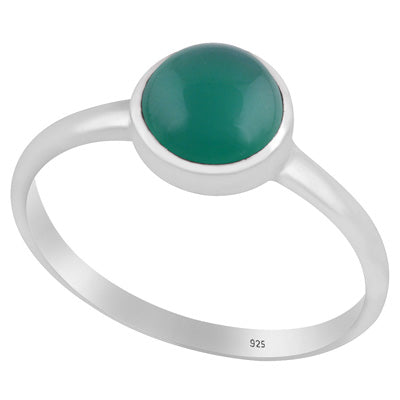 Magnificent Plain Gemstone Green Onyx Round Shape 925 Sterling Solid Silver Ring - R3403245-8