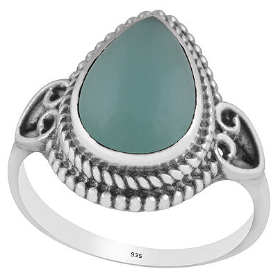 Beautiful Rawa Work Around Aqua Chalcedony Pear Shape 925 Sterling Solid Silver Ring - R3403247-10