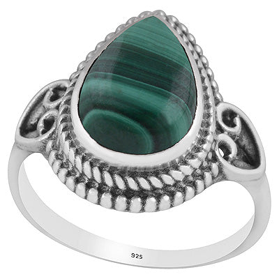 Beautiful Rawa Work Around Malachite Pear Shape 925 Sterling Solid Silver Ring - R3403247-12