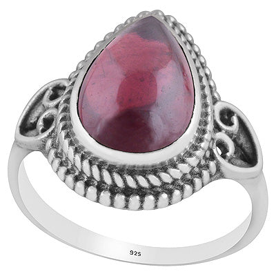 Beautiful Rawa Work Around Garnet Pear Shape 925 Sterling Solid Silver Ring - R3403247-2