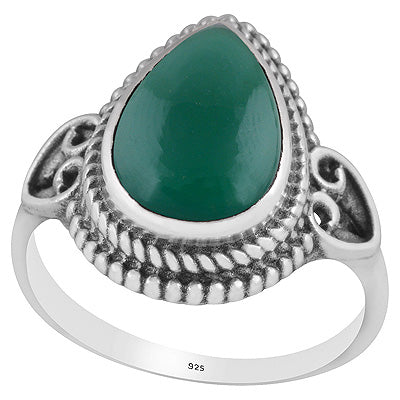 Beautiful Rawa Work Around Green Onyx Pear Shape 925 Sterling Solid Silver Ring - R3403247-8