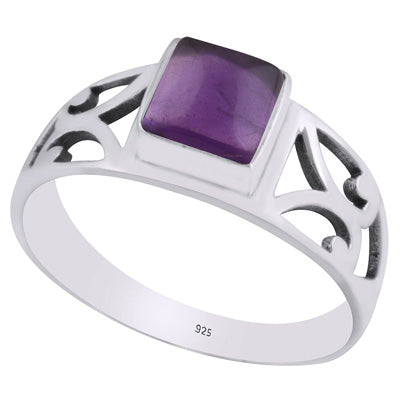 Alluring Cut Work Around Amethyst Square Shape 925 Sterling Solid Silver Ring - R3403248-1