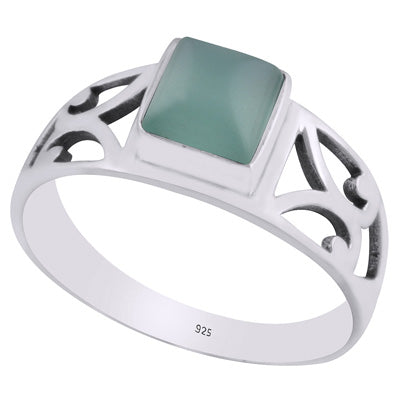 Alluring Cut Work Around Aqua Chalcedony Square Shape 925 Sterling Solid Silver Ring - R3403248-10