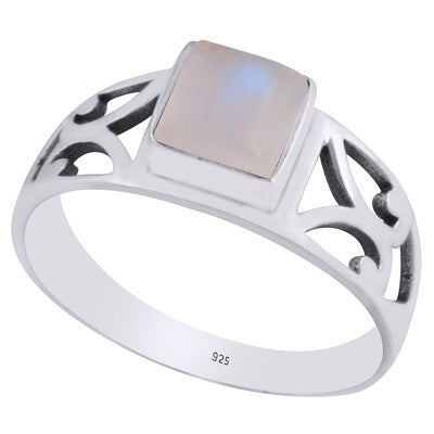 Alluring Cut Work Around Rainbow Moonstone Square Shape 925 Sterling Solid Silver Ring - R3403248-4
