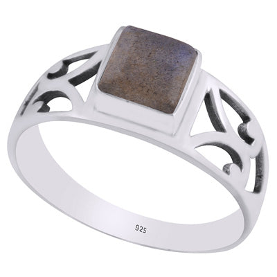 Alluring Cut Work Around Labradorite Square Shape 925 Sterling Solid Silver Ring - R3403248-5