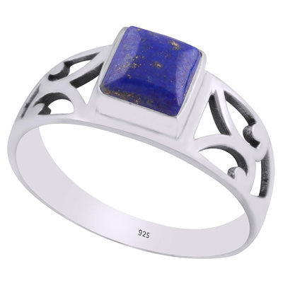 Alluring Cut Work Around Lapis Square Shape 925 Sterling Solid Silver Ring - R3403248-6