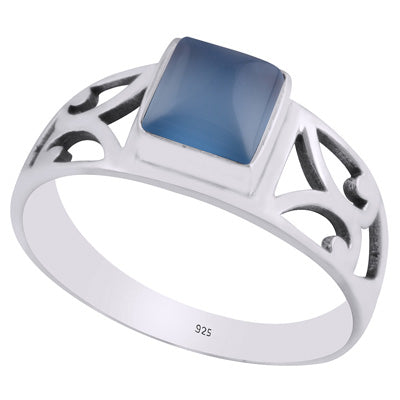 Alluring Cut Work Around Blue Chalcedony Square Shape 925 Sterling Solid Silver Ring - R3403248-9