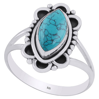 Stunning Oxidised Work Around Turquoise Marquise Shape 925 Sterling Solid Silver Ring - R3403251-3