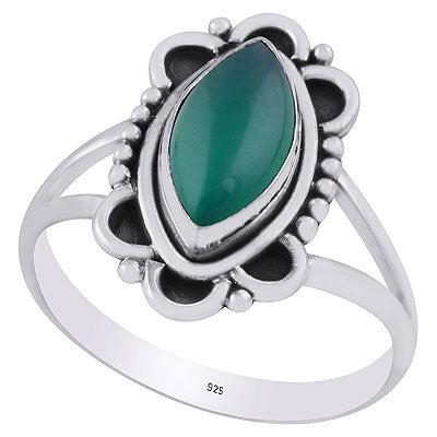 Stunning Oxidised Work Around Green Onyx Marquise Shape 925 Sterling Solid Silver Ring - R3403251-8