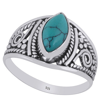 Beautiful Handcrafted Work Around Turquoise Marquise Shape 925 Sterling Solid Silver Ring - R3403252-33
