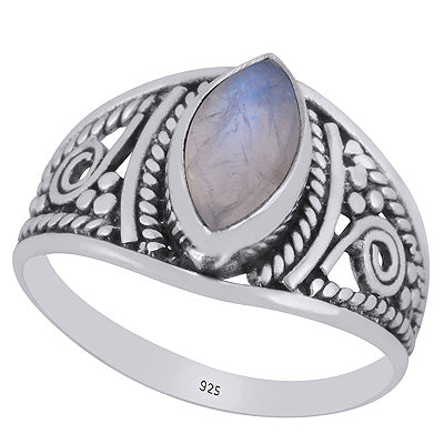 Beautiful Handcrafted Work Around Rainbow Moonstone Marquise Shape 925 Sterling Solid Silver Ring - R3403252-34
