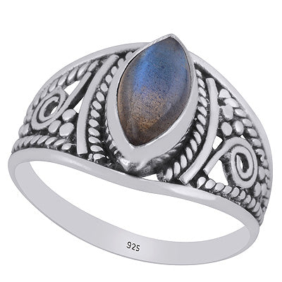 Beautiful Handcrafted Work Around Labradorite Marquise Shape 925 Sterling Solid Silver Ring - R3403252-35