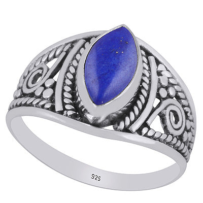 Beautiful Handcrafted Work Around Lapis Marquise Shape 925 Sterling Solid Silver Ring - R3403252-36