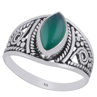 Beautiful Handcrafted Work Around Green Onyx Marquise Shape 925 Sterling Solid Silver Ring - R3403252-38