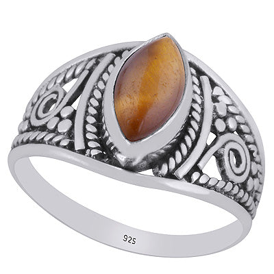 Beautiful Handcrafted Work Around Tiger's Eye Marquise Shape 925 Sterling Solid Silver Ring - R3403252-41