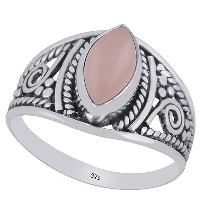 Beautiful Handcrafted Work Around Rose Quartz Marquise Shape 925 Sterling Solid Silver Ring - R3403252-43