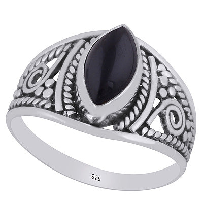 Beautiful Handcrafted Work Around Black Onyx Marquise Shape 925 Sterling Solid Silver Ring - R3403252-44